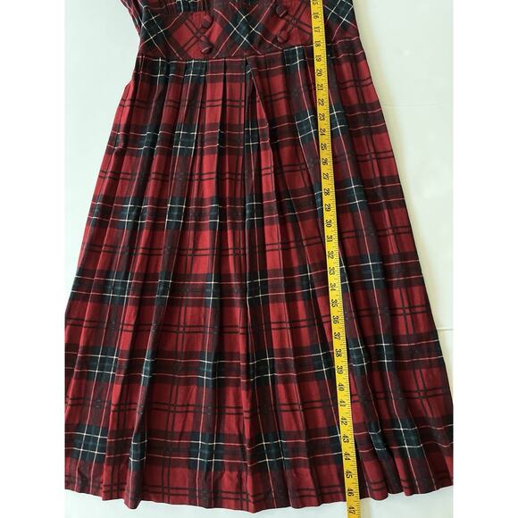 Karin Stevens VTG Dress S/M Petite Red Plaid Pleated Smocked Cottagecore - Picture 7 of 13